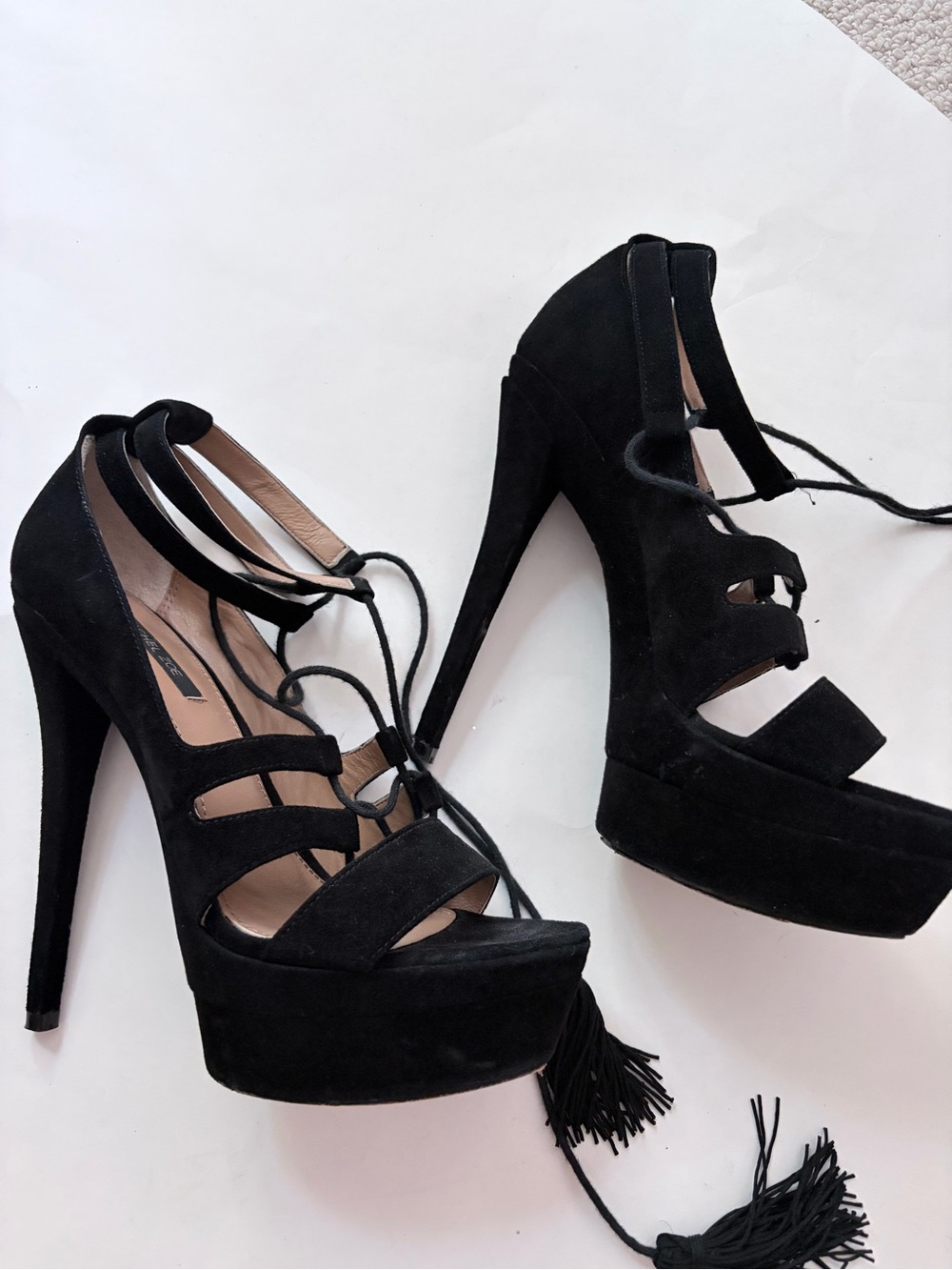 Rachel Zoe Daria Black Suede Tassel Platform Heels Size 7